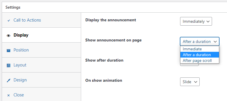 Display options in Announcer